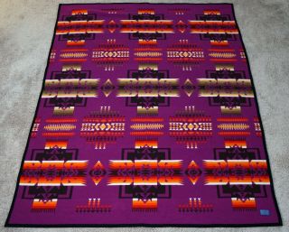 Vintage Pendleton Beaver State Wool Native Blanket 73 " X 59 " Purple / Orange