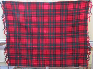 Pendleton Red/green Plaid Fringed Wool Throw Stadium Blanket " Robe In A Bag "