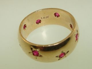 VINTAGE 1960 ' S HEAVY 14K GOLD APPROX.  1/3CT PINK TOPAZ WIDE BAND RING 3