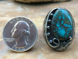 LARGE VINTAGE NATIVE AMERICAN NAVAJO WEB TURQUOISE STERLING SILVER RING SZ 11 2