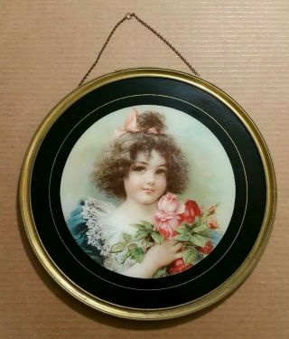 Flue Cover,  Victorian Girl With Roses,  Large Size (14 ") Vintage 1900 