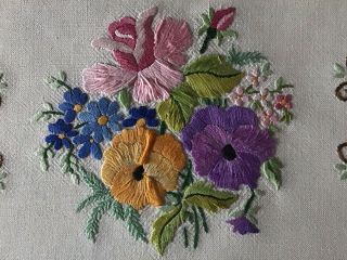 Gorgeous Vintage Hand Embroidered Cushion Cover Roses/pansies/forget - Me - Nots