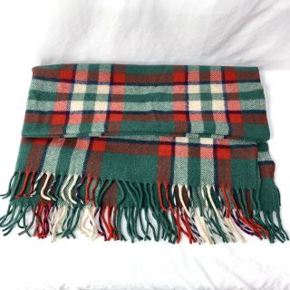 Vintage Troy Robe Blanket Throw Lap Red Green Plaid Fringed Made In Usa 54 X 53