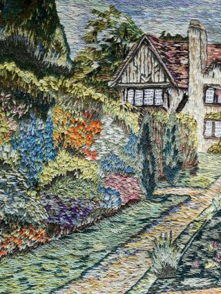 Vintage Embroidered Detailed Cottage Garden Scene Woolwork