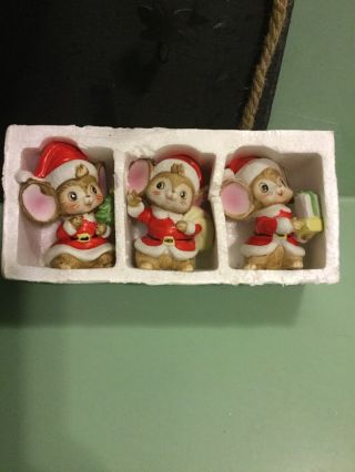 Vintage Homco Christmas Santa Mice Set 3 Porcelain Figurines Home Interiors 5405