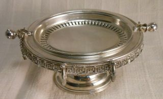 Antique Meriden Silver Plate Roll - top Butter Dish W.  Reticulated Greek Key Edge 3