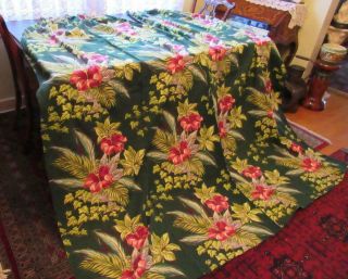 2 Vintage 40 ' s Floral Tropical Barkcloth Curtain Panels 44 