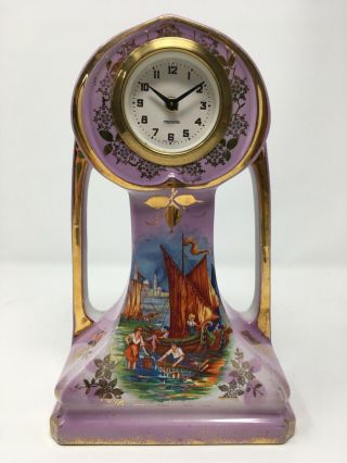 Vintage Art Nouveau Mercedes Mantle Clock Coloured Ceramic