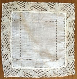 12 X Small 6.  5 " Ivory Vintage Cotton/linen Napkins With Lace Edge