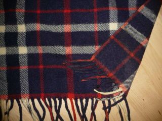 VTG Horner Woolen Mill Virgin Wool Blue Red Blanket Plaid United States Fringe 3