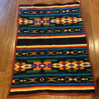 Vintage Beaver State Pendleton Aztec Blanket Small Wool 32x43 Native