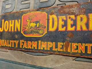 1930s Vintage John Deere Farm Implements Tin Tacker Sign Old Plow Tractor Wagon