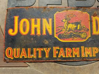 1930s Vintage John Deere Farm Implements Tin Tacker Sign Old Plow Tractor Wagon 3