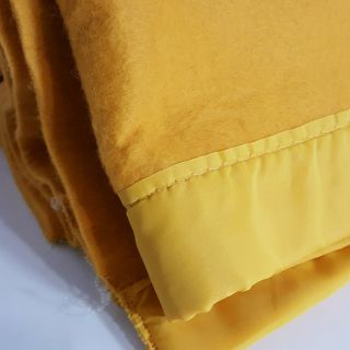 Vintage Acrylic Blanket Nylon Trim Dark Yellow Thick Twin Full 72X90 2