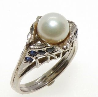 Vtg Art Deco Antique Filigree 14k Gold Ring Natural Pearl Sapphire Size 6 Lfc3