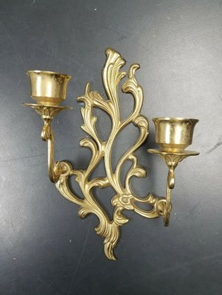 Vintage Brass Wall Hanging Sconce Candle Holder Two Arms