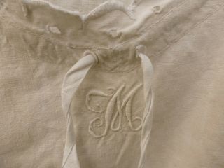 Antique French Linen Chemise Hand Embroidered Monogram M.