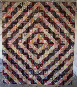 Antique Pa.  Estate Quilt Log Cabin Washington State Patchwork 76 " X 67 " As - Is