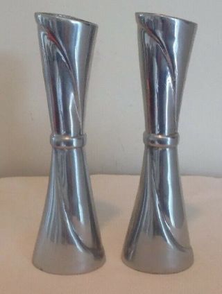 Vintage Mid - Century Modern Cast Aluminum Sculpted Modernist Candlesticks Vases