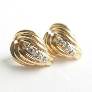 Vintage 14k Yellow Gold & Diamond Art Nouveau Leaf Design Post Earrings 1.  6 Gram