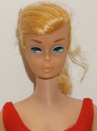 1960s Vintage Blonde Swirl Ponytail Barbie Doll Hair W/ribbon In Set