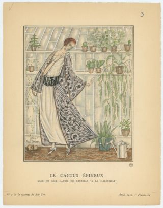 1921 Fine Art Deco Fashion French Pochoir Flapper Greenhouse Illustration Lovely