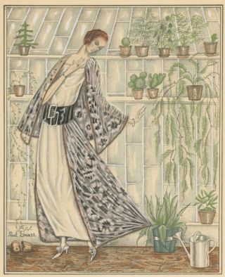 1921 Fine Art Deco Fashion French Pochoir Flapper Greenhouse Illustration Lovely 2