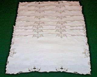 8 Vintage Madeira Linen Placemats,  Stunning Cutwork Embroidery,  Needle Lace 1930