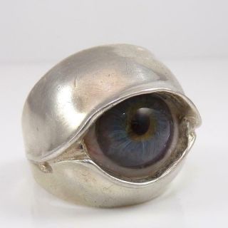 RARE Vintage Artisan Bob Shamey Sterling Silver Evil/Human Eye Ring Size 13 LFJ3 2
