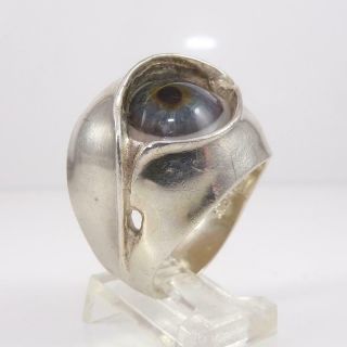 RARE Vintage Artisan Bob Shamey Sterling Silver Evil/Human Eye Ring Size 13 LFJ3 3