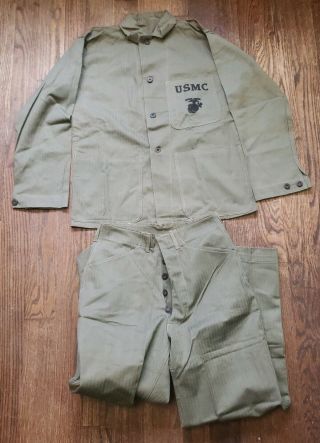 Usmc Jacket & Pants Ww2 Hbt Herringbone Twill Marines Uniform O.  J.  Taborelli