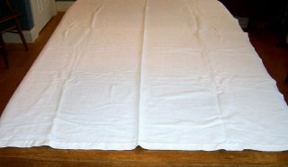 Vintage Narrow Loom Homespun Linen Tablecloth Fabulous Fabric,  79 " Long,  C1860