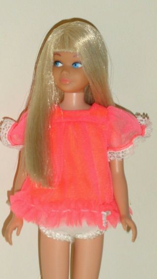 Vintage Barbie Skipper Doll Platinum Oss Jazzy Jam Top Pink Bunny Slippers