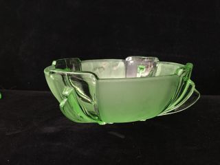 Art Deco Green Glass Berry Bowl Stolzle Hermanova Hut Pattern 19279