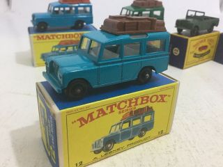 Vintage Lesney Matchbox 12 Land Rover Safari Blue Brown Roof Mib 1:64 Variant