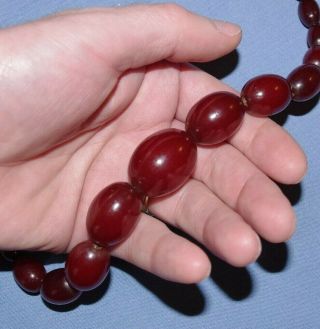 Magnificent Vintage Faturan Cherry Amber Bakelite Bead Necklace - 56.  5 Grammes