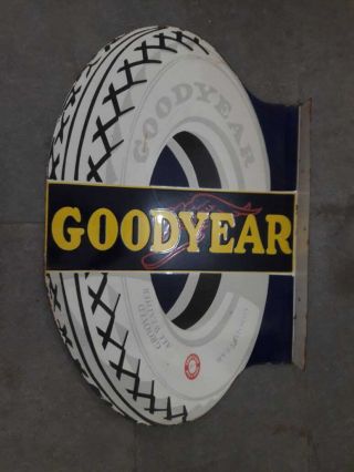 Porcelain Goodyear Flange Enamel Sign 36 X 23 Inches Double Sided