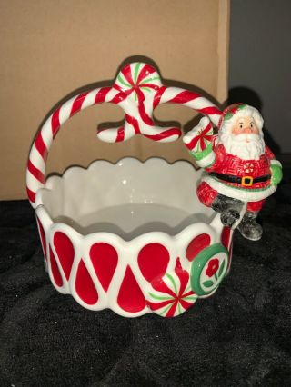 Fitz And Floyd Peppermint Santa Christmas Holiday Basket