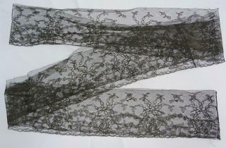 Antique Lace Flounce Victorian Skirt Trim Frill Black Floral 160 " X 5½ " C1880