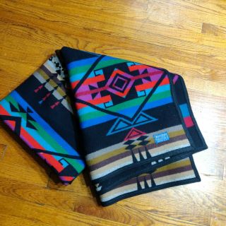 Vtg Pendleton Beaver State Wool Indian Reversible Blanket Throw 76 X 64 " Bright