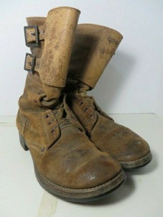Authentic Pair Ww2 Wwii Us Army Combat Boots Double Buckle Sz9 Named