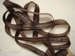Antique French Victorian Coffee Brown - Black Moire Ribbon 5 Yards X 7/16 "