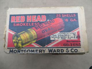 RED HEAD MONTGOMERY WARDS 16 GA 2 PC EMPTY SHOTGUN SHELL BOX - - OLD & HARD TO FIND 2