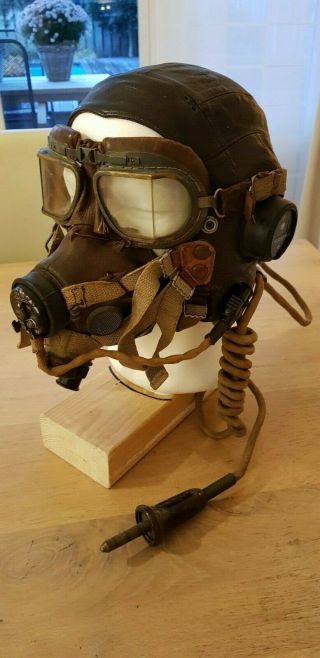 Ww2 Raf Royal Air Force Flying Helmet,  Oxygen Mask And Flying Goggles