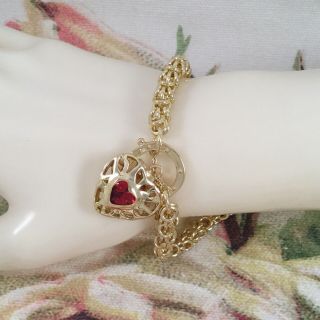 Vintage Jewellery Gold Chain Bracelet With Heart Padlock Clasp Antique Jewelry