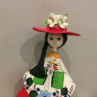 Vintage Ser Mel SerMel Tonala? Paper Mache Mexican Folk Art Doll Red Hat 2