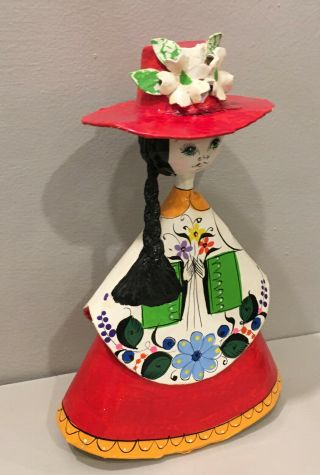 Vintage Ser Mel SerMel Tonala? Paper Mache Mexican Folk Art Doll Red Hat 3