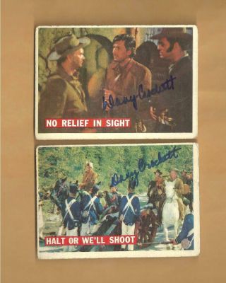 2 - Fess Parker " Davy Crockett " Autographed 1956 Topps Cards 23 & 57 Signed Twice