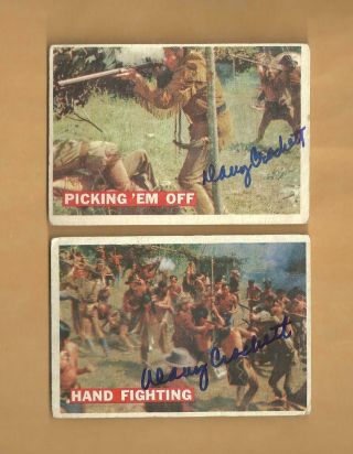 2 - Fess Parker " Davy Crockett " Autographed 1956 Topps Cards 19 & 20 Signed Twice