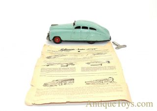 Vintage Schuco Patent 1750 Turquoise Tin Windup Clockwork Car German Toy Vehicle